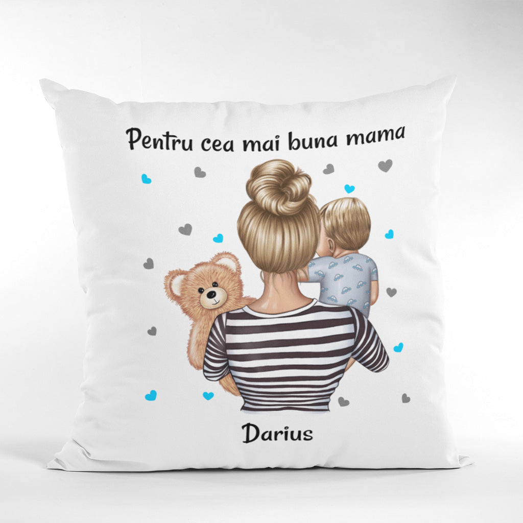 Pernă personalizată cu text pentru mamă de bebe