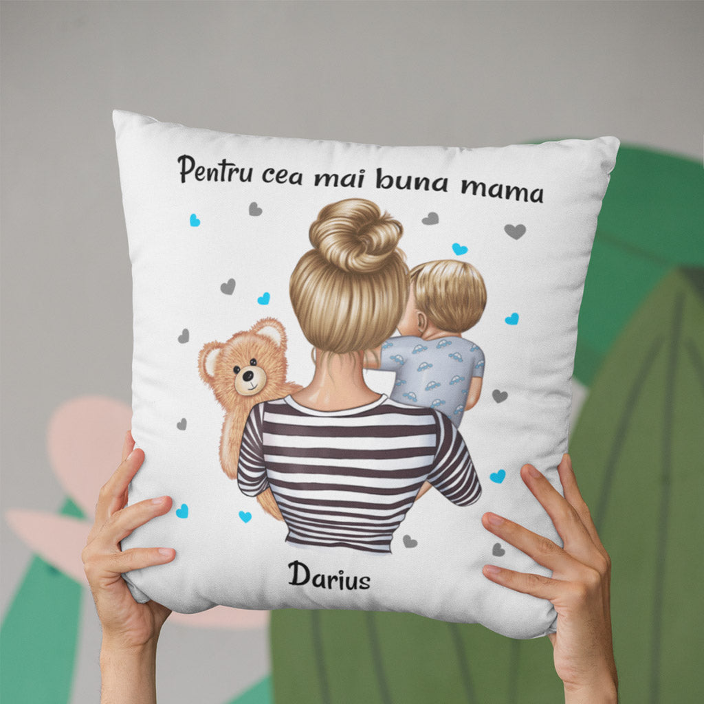 Pernă personalizată cu text pentru mamă de bebe