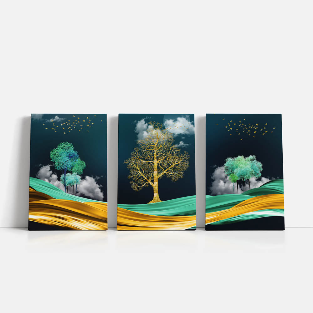 Tablou Multicanvas 3 Piese - Golden Tree