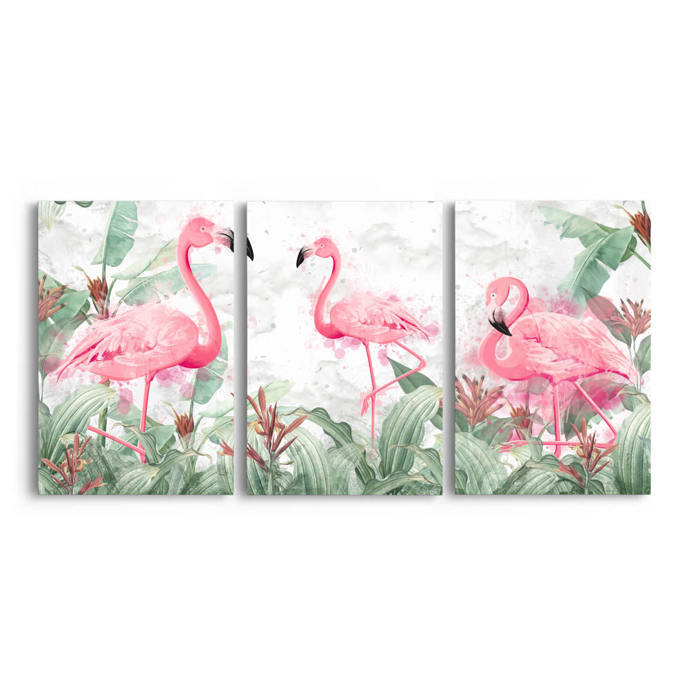 Tablou Multicanvas 3 Piese - Flamingos