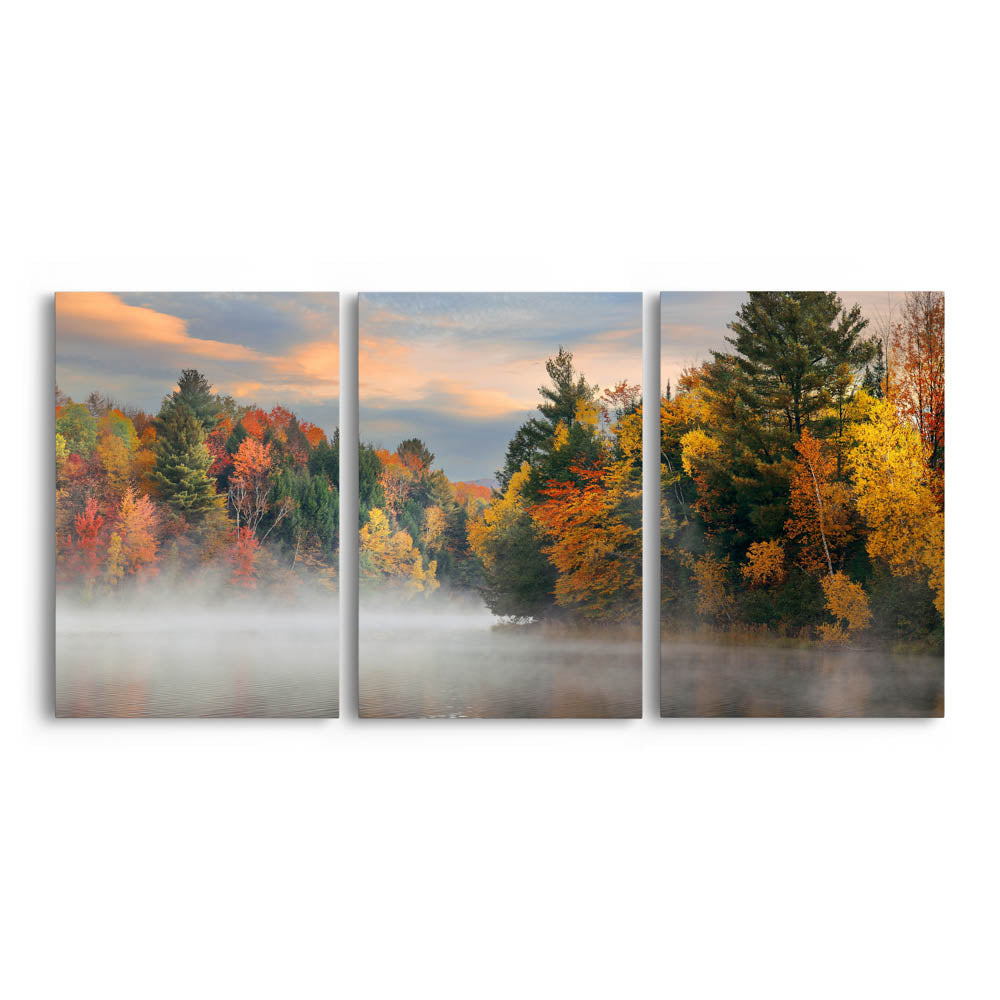 Tablou Multicanvas 3 Piese - Lake Fog Sunrise