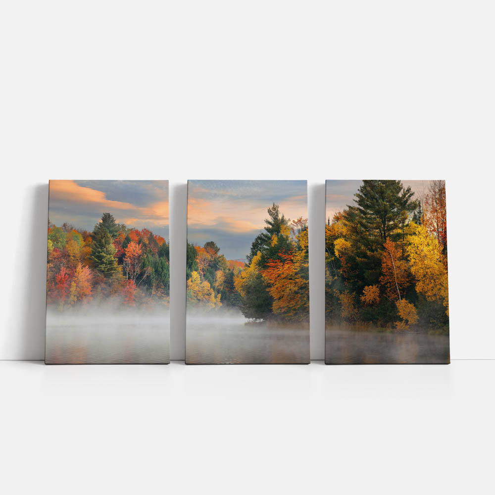 Tablou Multicanvas 3 Piese - Lake Fog Sunrise