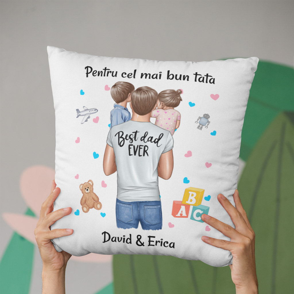 Pernă personalizată cu text pentru tată de băiat şi fetiţă